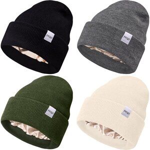 Versatile Satin Lined Knit Beanies - 4 Pack Cozy Hats for Any Winter Adventure